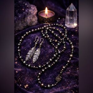 Artisan Black Pearl Necklace & Earrings | Hill Tribe Silver | Orig $150